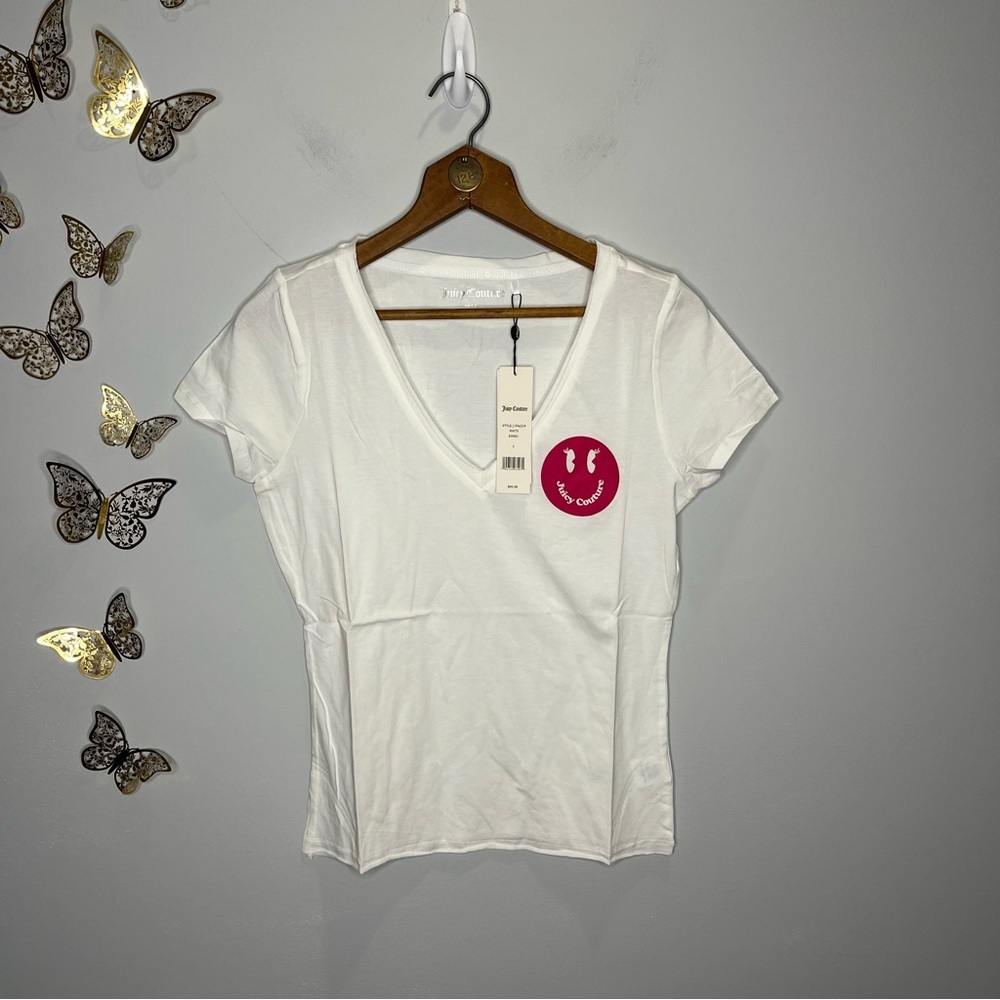 Juicy Couture White Short Sleeve Tee with Pink Logo NWT